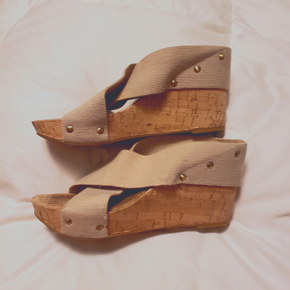 Cork Wedge Lucky Slides